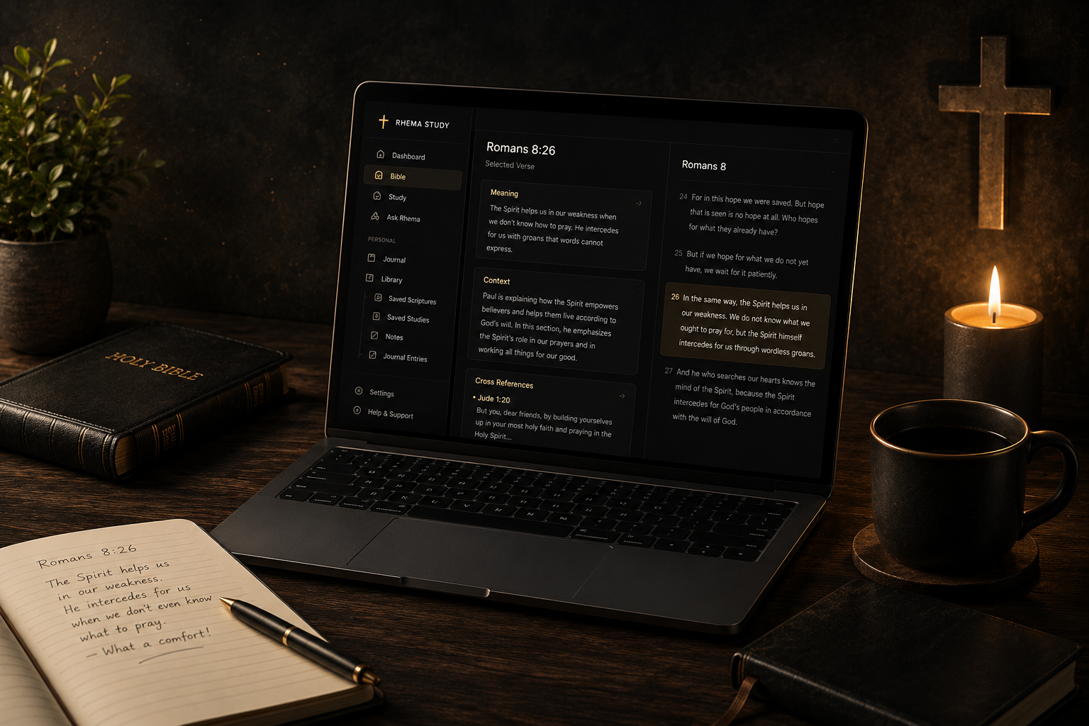 Laptop displaying Rhema Study