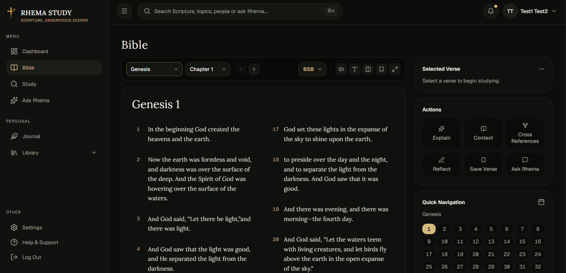 Rhema Bible Reader Workspace UI
